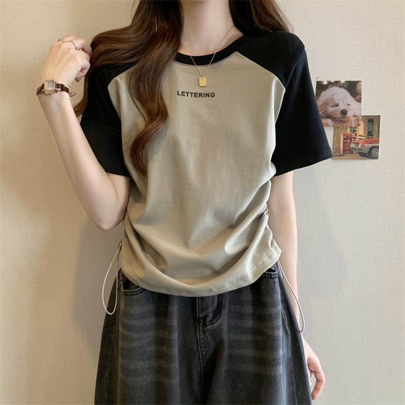 Áo thun ngắn tay thời trang SUXI Áo thun nữ dáng rộng bằng vải Cotton thêu hàng đầu mùa hè