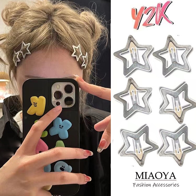 MIAOYA Thời Trang Kẹp Tóc Nữ Hình Ngôi Sao Màu Bạc Phong Cách y2k