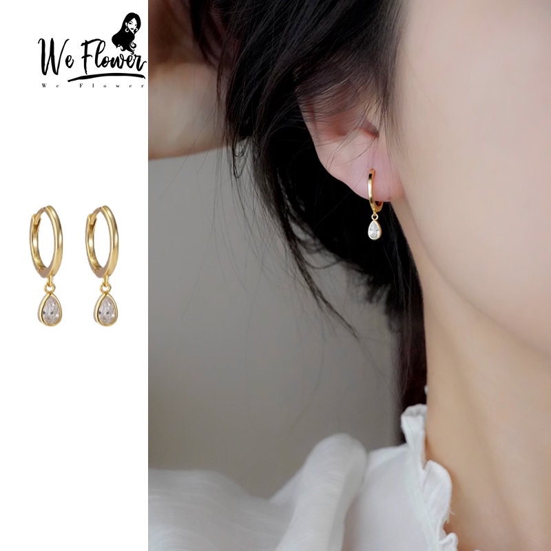 WeFlower Bông Tai Mạ Vàng 14K Hình Giọt Nước Đính Pha Lê Thanh Lịch Không Gây Dị Ứng Thời Trang Cho Nữ