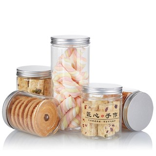 Hũ Nhựa Rỗng Trong Suốt Miệng Rộng Đựng Bánh Kẹo Có Nắp Đậy Bằng Nhôm Cấp Thực Phẩm