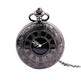 Đồng hồ bỏ túi Roman cổ điển Đồng hồ bỏ túi thạch anh hai mặt màu đen
