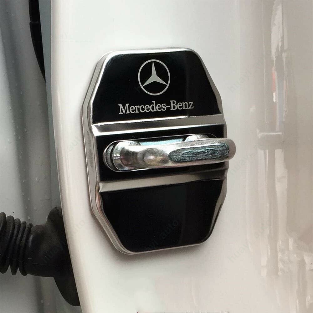 Set 4 ốp bảo vệ khóa cửa ô tô Mercedes-Benz bằng thép không gỉ cho GLE/Sprinter/C-Class/GLC/A-Class/CLA/E-Class/V-Class/GLA