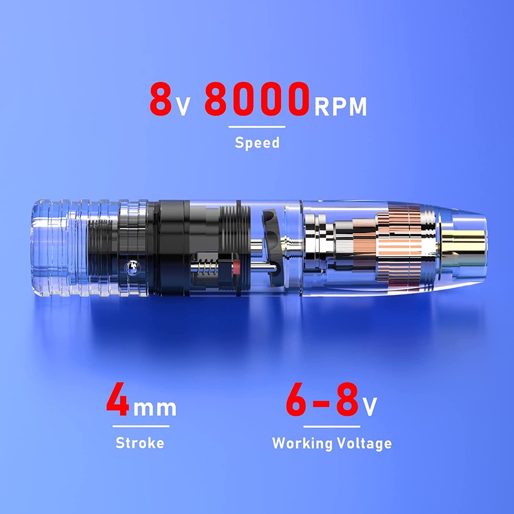 Động cơ bút xăm hợp kim nhôm công suất cao 8000 vòng / phút / 8V — Hành trình 4mm, có dây RCA