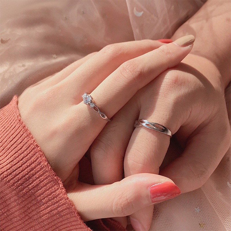Cặp Nhẫn Cặp Đính Đá Zircon Có Thể Điều Chỉnh Kích Thước