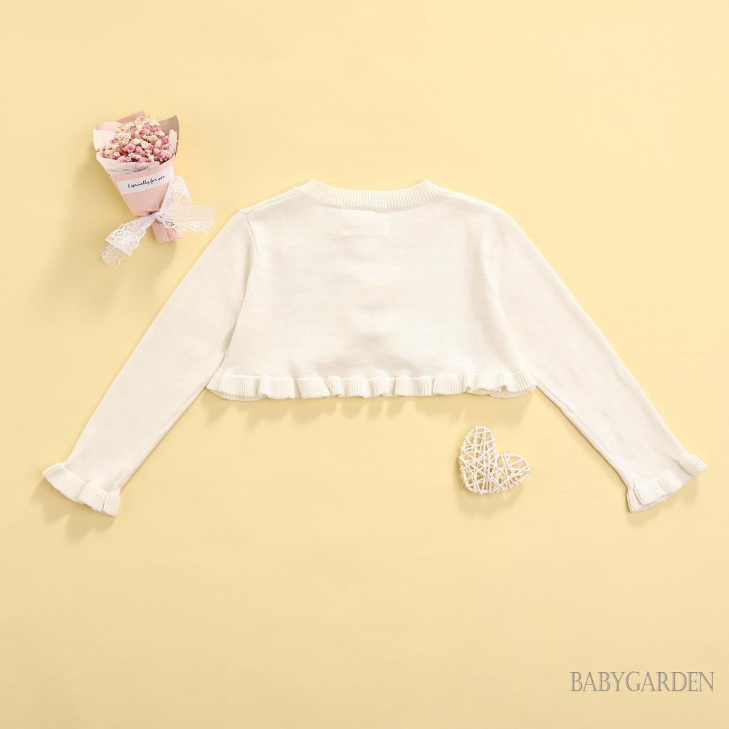 Áo Cardigan Dệt Kim Tay Dài Cổ Tròn Màu Trơn Cài Khuy Đơn Giản Cho Bé Gái 1-6 Tuổi