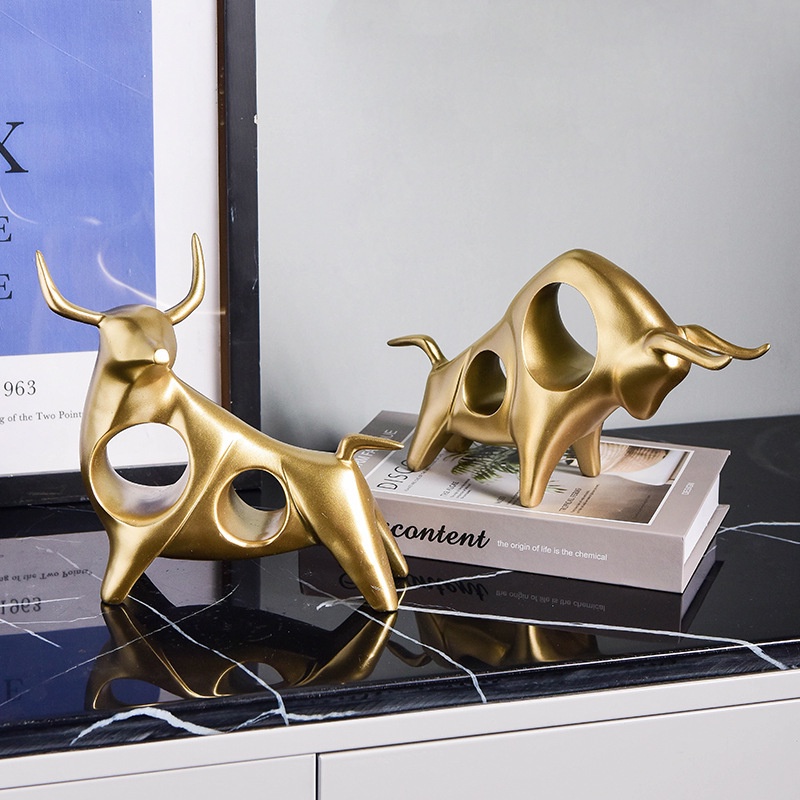 Tượng Bò Tót Vàng Xanh Phong Thuỷ Decor - Quà Tặng Tân Gia Trang Trí Tủ Kệ Phòng Khách