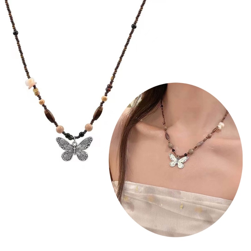 Vòng cổ Hạt Mặt Hình Bướm Nhiều Màu Phong Cách Bohemian Dành Cho Nữ