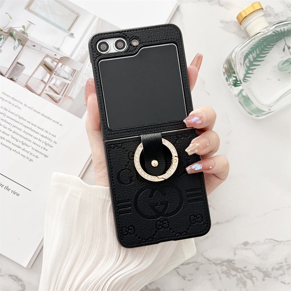 Ốp Điện Thoại Gấp Lưng Cho Samsung Galaxy Z Flip 3 4 5 6 7 7FE Da PU Cổ Điển Xu Hướng Phong Cách Vỏ Cứng Mờ Có Giá Đỡ Nhẫn Bảo Vệ Cho Z Flip7