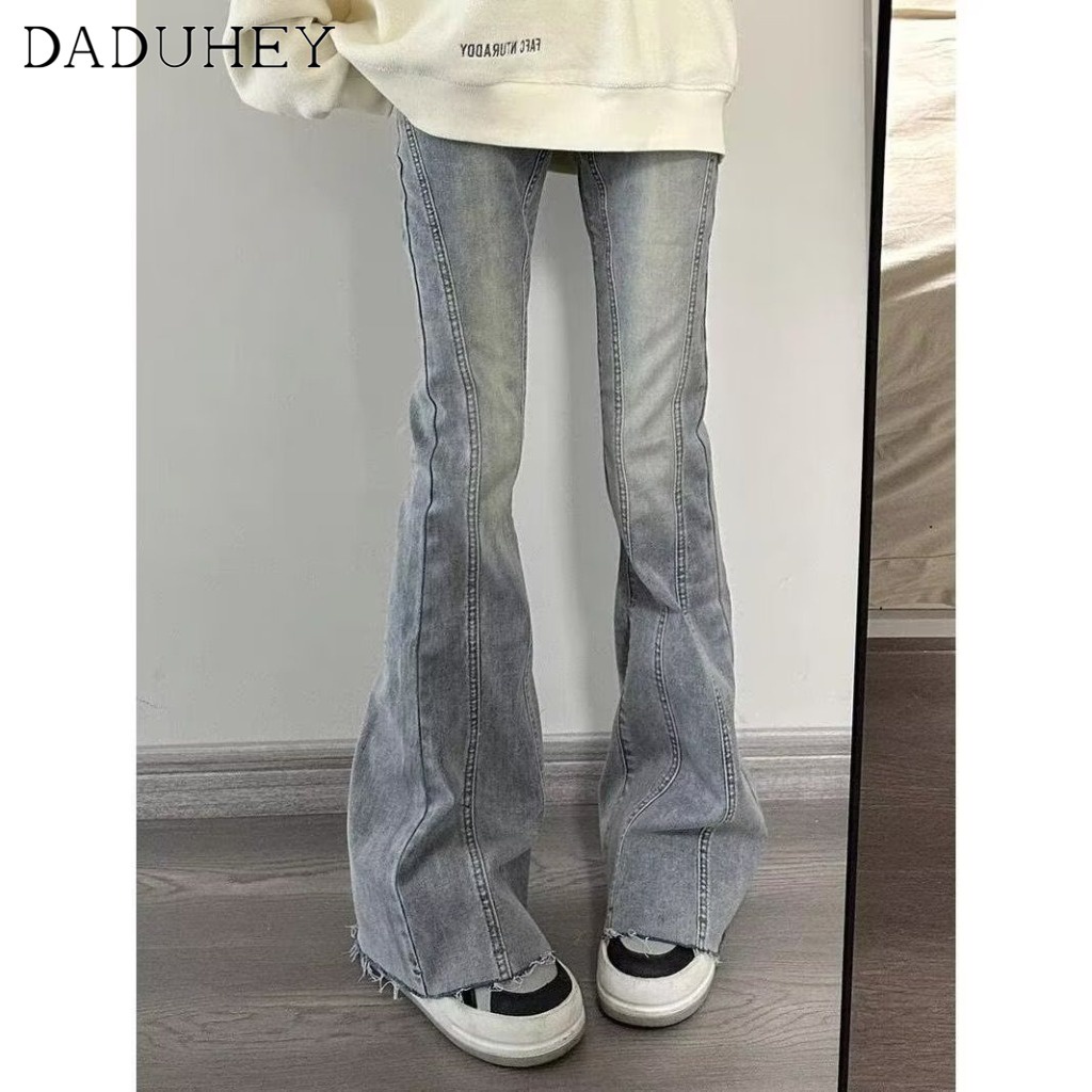 Ảnh DaDuHey New American Ins High Street Washed Micro Flared Jeans Niche High Waist Wide Leg Pants Trousers 3