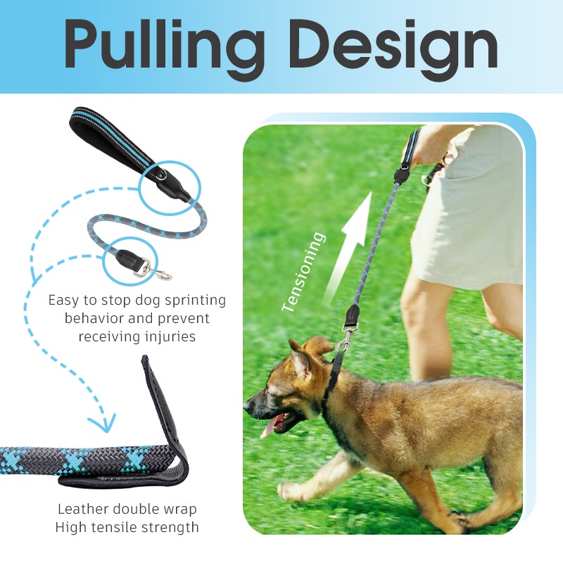 HamshMoc Dây xích chó hạng nặng Dây xích chó Nylon có móc chắc chắn Đệm mềm Tay cầm thoải mái Dây xích thú cưng cho chó nhỏ vừa lớn