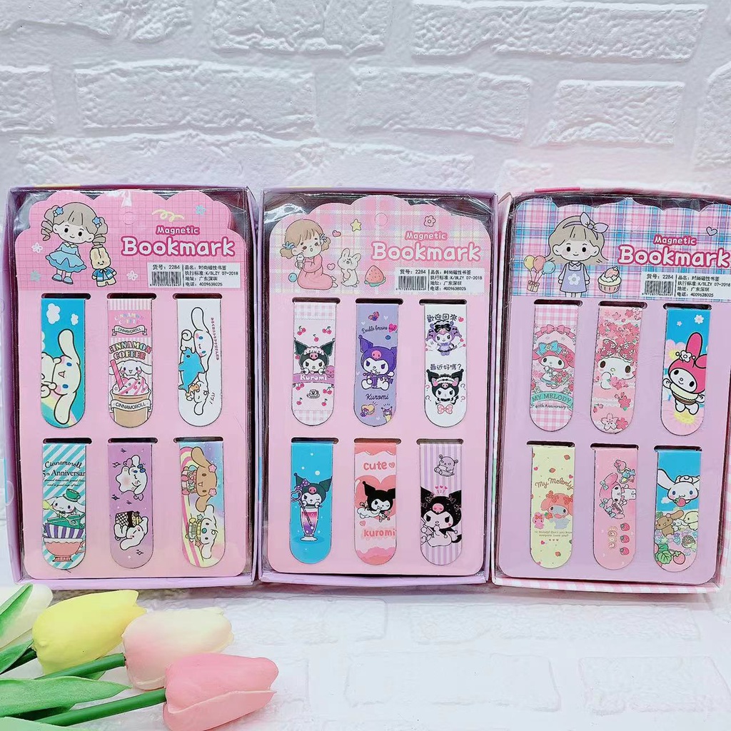Sanrio bookmark Đánh Dấu Trang Bộ 6 Thẻ Đánh Dấu Sách Hai Mặt Từ Tính Màu Trắng In Hoạt Hình ...