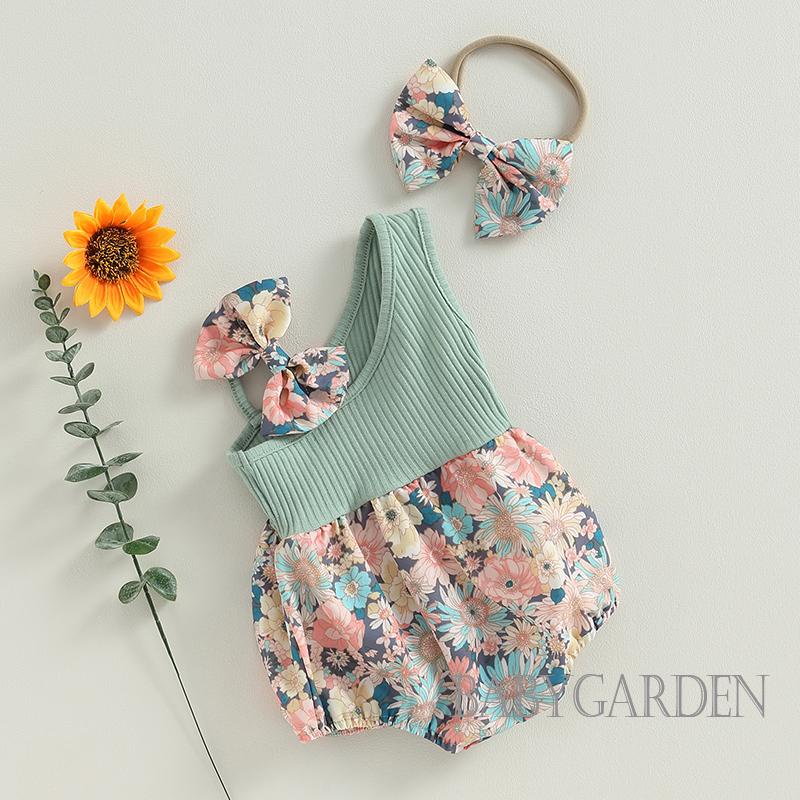 Bộ Áo Liền Quần In Hoa Dễ Thương Thời Trang Mùa Hè Cho Bé Gái 0-18 Tháng Tuổi