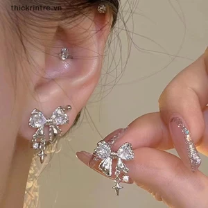 Bông Tai Hình Nơ Đính Đá Zircon Phong Cách Hàn Quốc Dành Cho Nữ