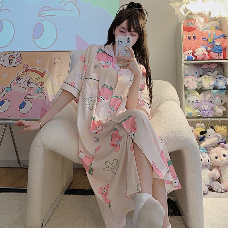 Váy Ngủ	Pyjama Đầm Ngủ Dáng Rộng Họa Tiết Hoạt Hình Thời Trang Mùa Hè Cho Nữ 100kg luyoo32