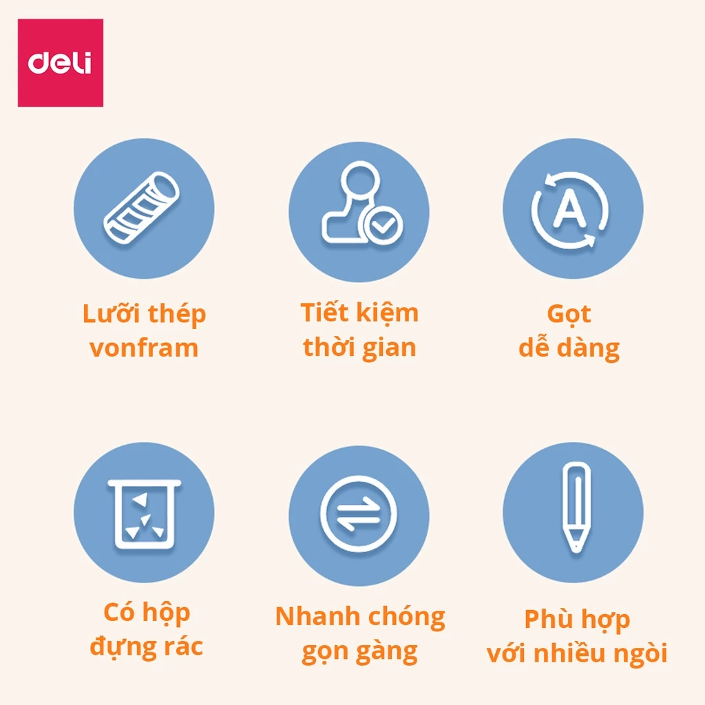 [MẪU MÃ MỚI] Gọt bút chì điện tự động Deli tiện lợi, an toàn và bảo vệ người dùng, màu sắc hiện đại