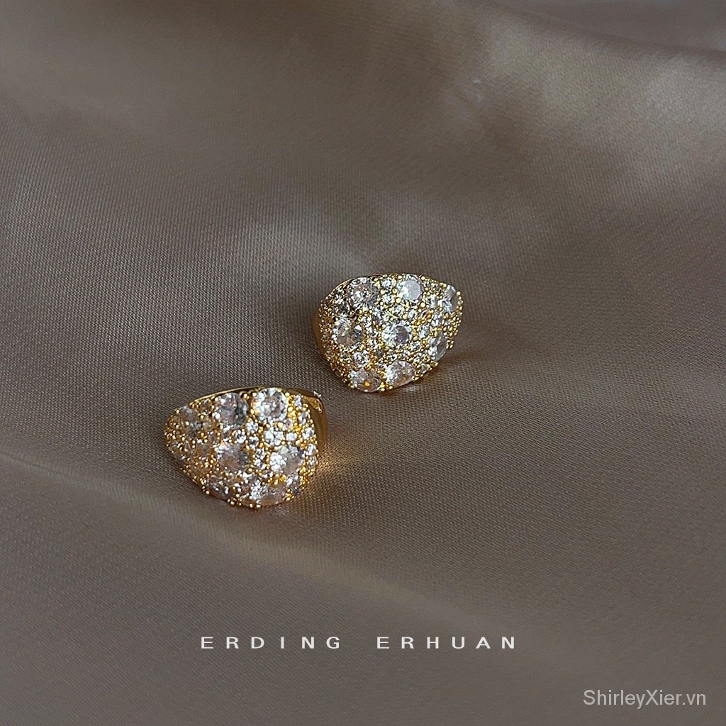 Bông Tai Mạ Bạc 14K Đính Đá Zircon Yếu tố tối giản Sáng bóng Cao cấp Phụ kiện thời trang nhẹ và sang trọng