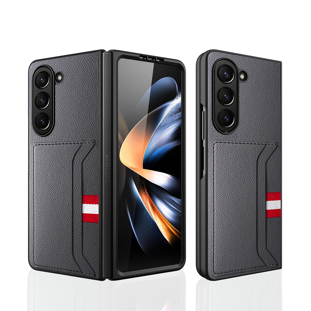 Ốp Điện Thoại Da Clemence Cho Samsung Galaxy Z Fold5 Fold4 Fold6 Fold 5 4 6 5G Có Hộp Đựng Thẻ Chống Rơi