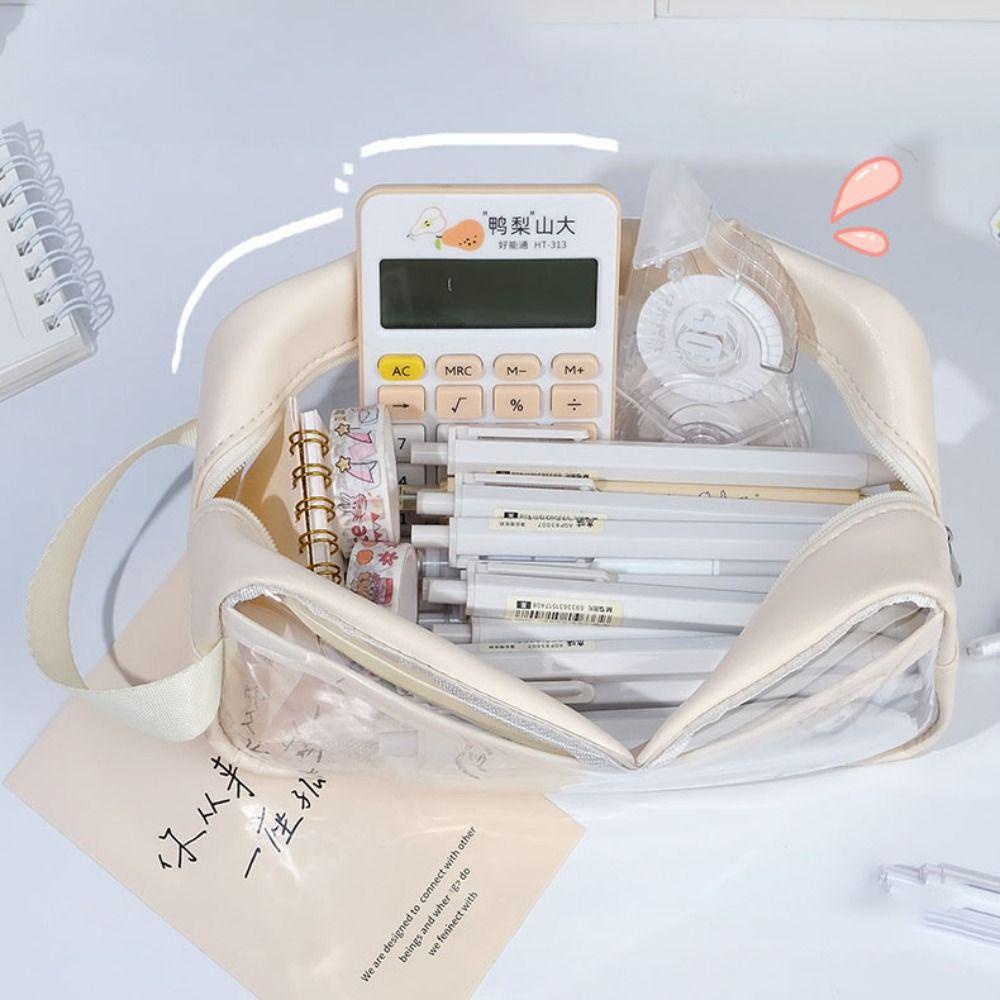 Túi đựng bút chì HWAIDY, Bút chì cầm tay đa chức năng, Hộp văn phòng phẩm dung tích lớn trong suốt dành cho học sinh