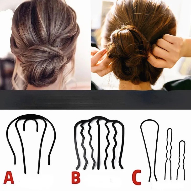 [tính Năng] lược kẹp tóc phong cách hàn quốc / trang trí phụ kiện tóc đơn giản / dụng cụ tạo kiểu tóc thời trang cho nữ / kẹp tóc xoăn bện hình chữ u / kẹp tóc búi đen