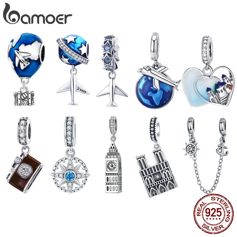 Ảnh Bamoer Hạt Xỏ Lỗ Bằng Bạc 925 Hình Máy Ảnh & Khinh Khí Cầu diy Làm Quà Tặng Cho Nữ 1