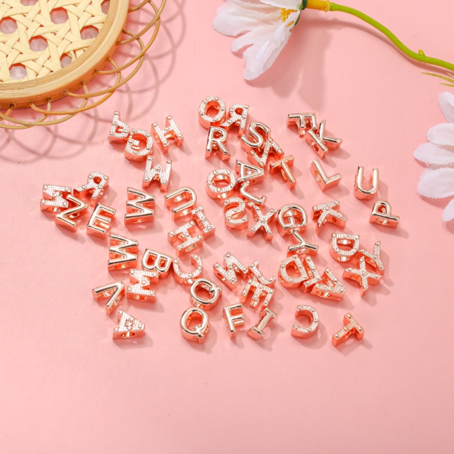 Hạt Charm Khắc Chữ Cái Tiếng Anh Bằng Hợp Kim Kẽm Màu Vàng Hồng 26 Kích Thước Lớn Dùng Làm Trang Sức DIY