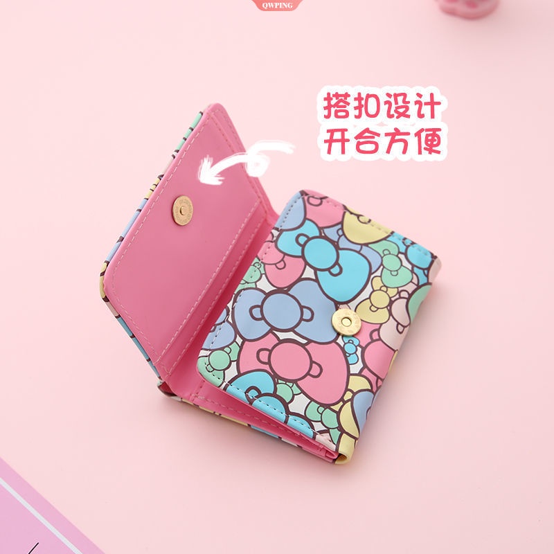 SANRIO Ví Da PU Ngắn Đa Năng In Hình Hello Kitty Dễ Thương Cho Nữ