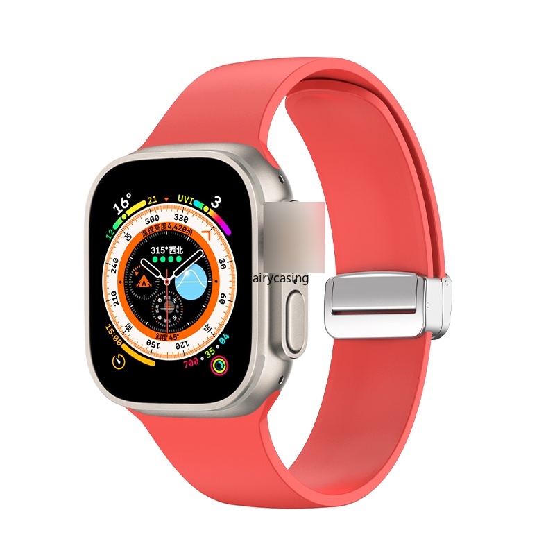 Dây Đeo Silicon Khóa Nam Châm Màu Bạc Mới Cho iWatch Ultra 8 7 6 5 4 3 SE 2 1 49mm 45mm 41mm 44mm 40mm 42mm 38mm