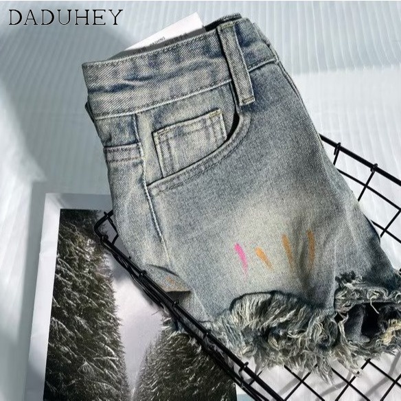 Ảnh Quần đùi denim DADUHEY dáng chữ A viền thô co giãn size lớn pcp Hàn Quốc mới 3