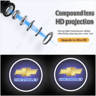 2 cái / bộ đèn cửa ô tô chevrolet đèn chào mừng không dây cruze spin onix omega sonic aveo captiva spark colorado astra tracker led light cartoon hd 3d projector phụ kiện