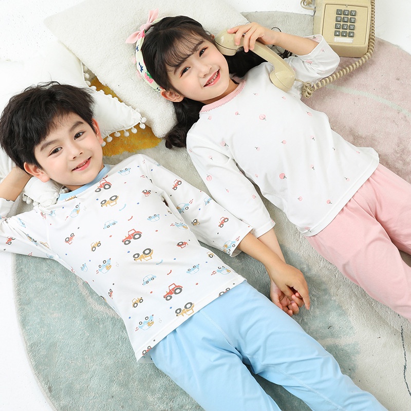 Trẻ Em Mặc Ở Nhà Bộ Đồ 100-160CM Bé Gái Bé Trai Mỏng Dài Tay Mùa Hè Quần Áo Trẻ Em Điều Hòa Không Khí Quần Áo Co Giãn Ba Phần Tư Tay Bộ Đồ Ngủ BQHW