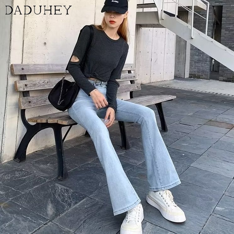 Ảnh Quần jean dài DADUHEY ống rộng loe nhẹ co giãn cạp cao thời trang phong cách Hàn Quốc cho nữ 4