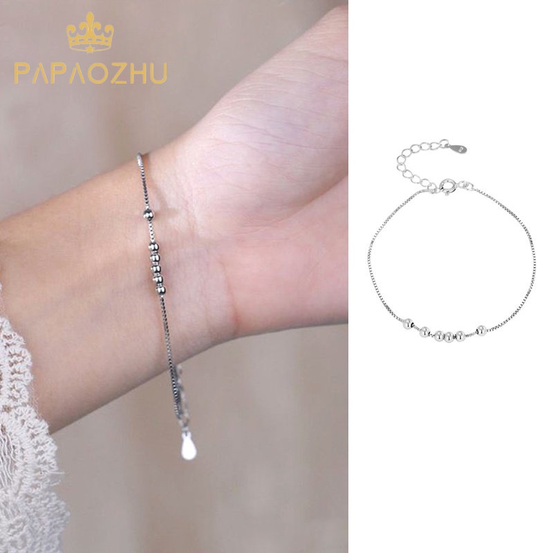 PAPAOZHU Vòng Tay Bạc S925 Đính Hạt Nhỏ Đơn Giản Thời Trang Hàn Quốc Dành Cho Nữ