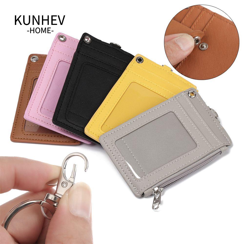 KUNHEV ❈Hoa Mẫu Đơn❈ Ví Đựng Thẻ ID Bằng Da PU Có Móc Khóa Nhiều Màu Sắc