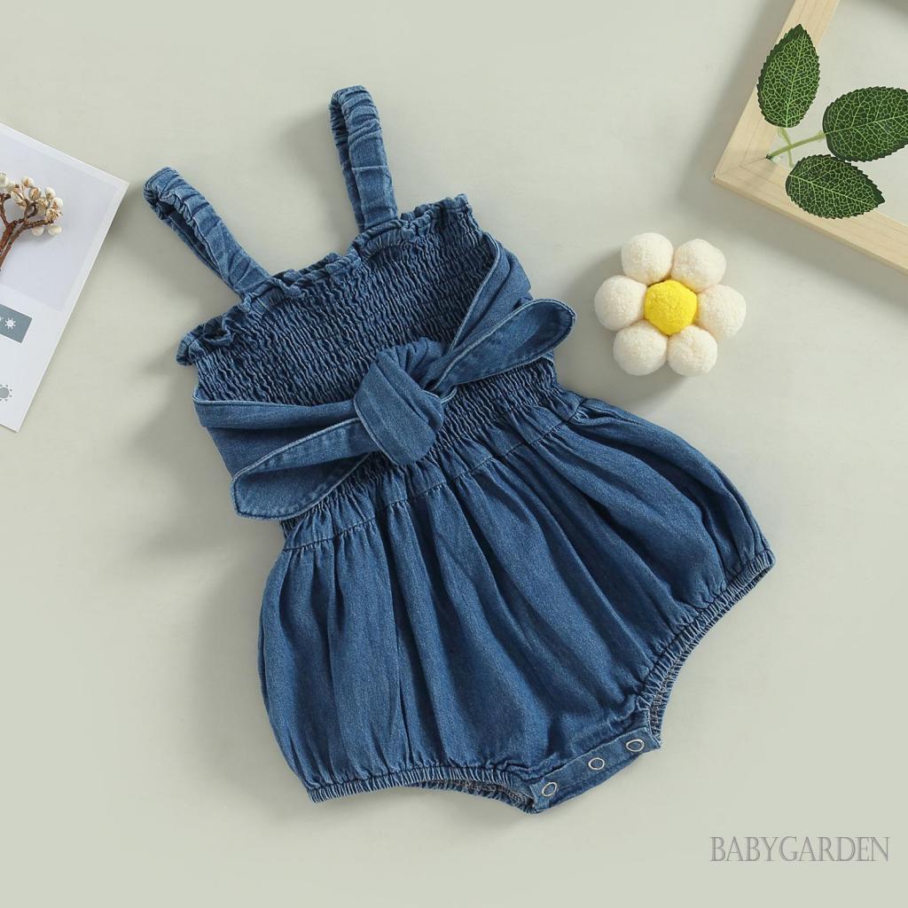 Áo Liền Quần Denim Không Tay Màu Sắc Đa Dạng Cho Bé Gái 0-18 Tháng Tuổi