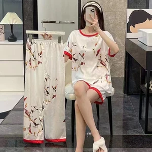 Váy 2 dây Bộ Đồ Ngủ Ba Món Bằng Lụa Sữa In Hoạt Hình Dễ Thương Dành Cho Bạn Nữ [Lff0704]