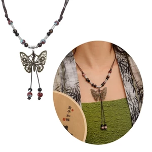 BTF Phong Cách Vintage Handmade Tròn Gốm Sứ Đính Hạt Vòng Cổ Xu Hướng Thiết Kế Bướm Vòng Cổ Choker Nữ Trang Sức