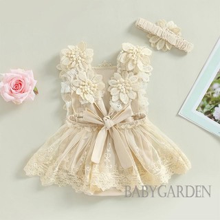 Bộ Áo Liền Quần Không Tay Cổ Vuông In Hoa Kèm Băng Đô Dành Cho Bé Gái 0-18 Tháng Tuổi