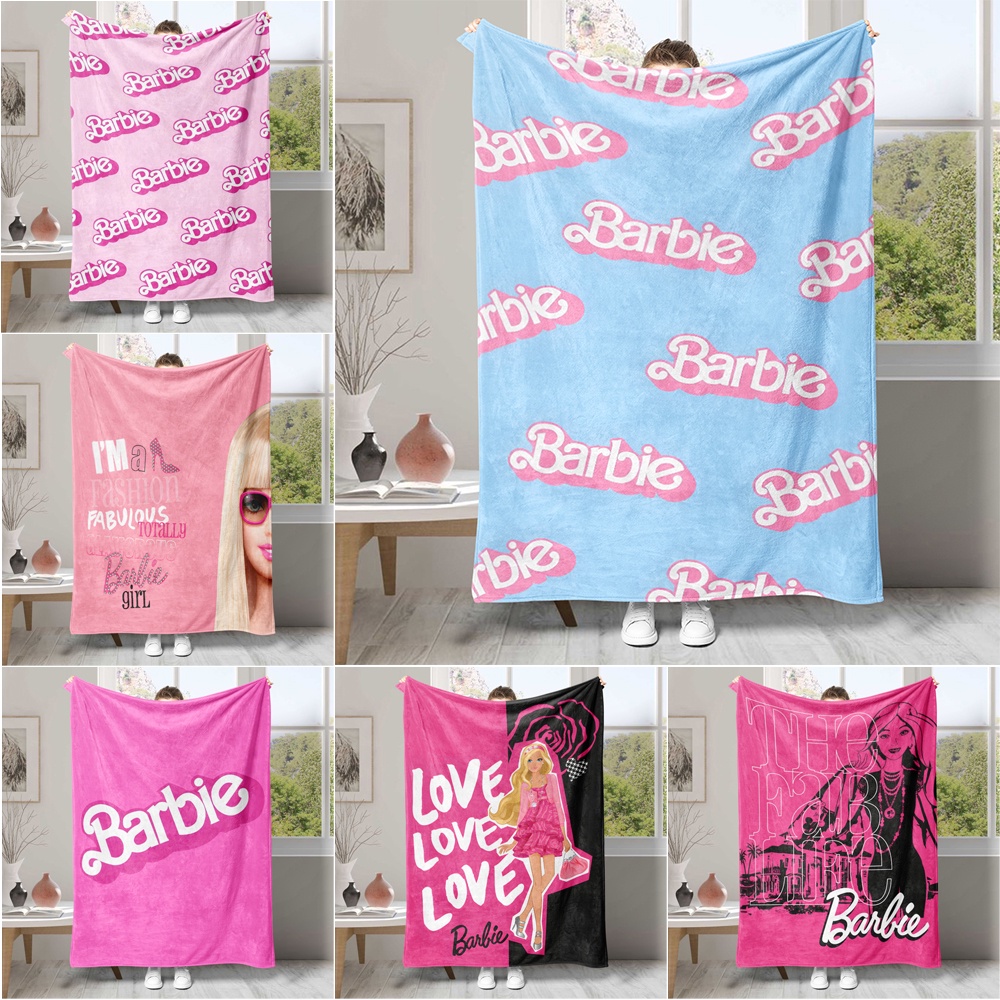 Chăn flannel In Hình Búp Bê barbie Một Mặt Màu Hồng Thoáng Khí Làm Quà Tặng Tốt Nhất Cho Người Lớn