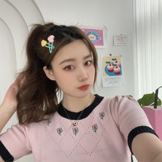MEOWU Kẹp Tóc Mái Trái Tim Phối Màu Vàng Xanh Phong Cách Nhẹ Nhàng Hàn Quốc