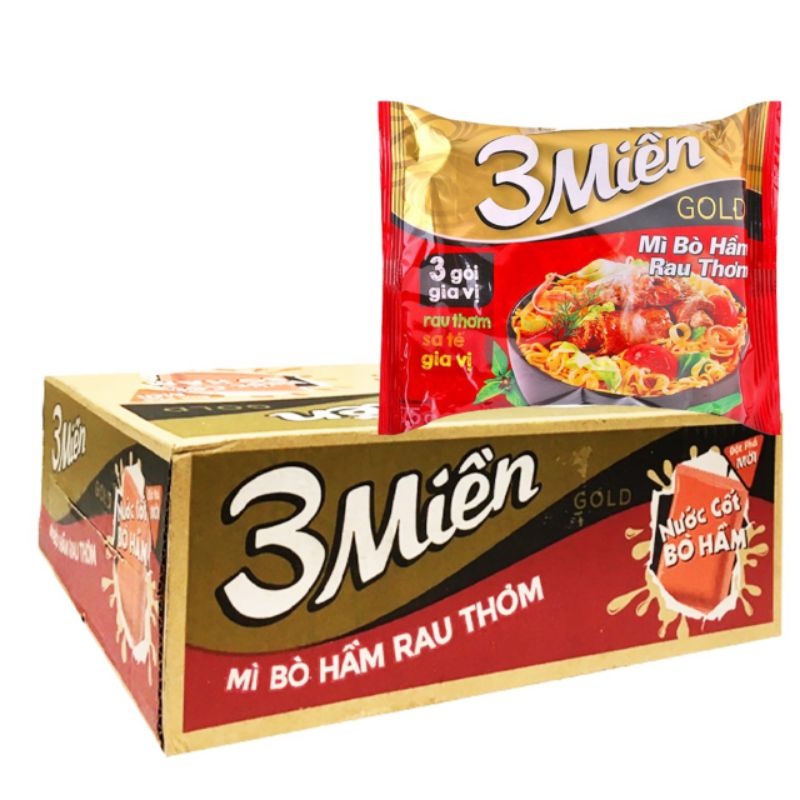 Mì Ba Miền thùng 30 gói x 75g hương vị Bò hầm rau thơm, Tôm chua cay ...