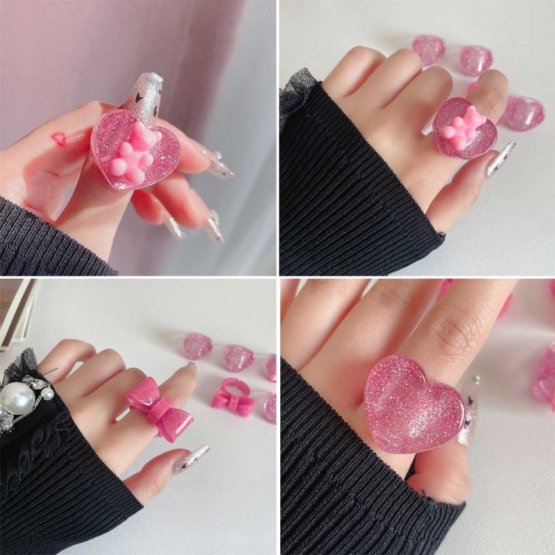 Nhẫn Đeo Tay Bằng Resin Acrylic Họa Tiết Gấu / Nơ / Trái Tim Nhiều Màu Xinh Xắn Cho Nữ