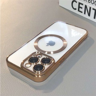 Ốp sạc không dây từ tính thời trang cho iPhone 13 12 11 Pro Max 14 Vỏ bảo vệ ống kính silicon mạ trong suốt sang trọng