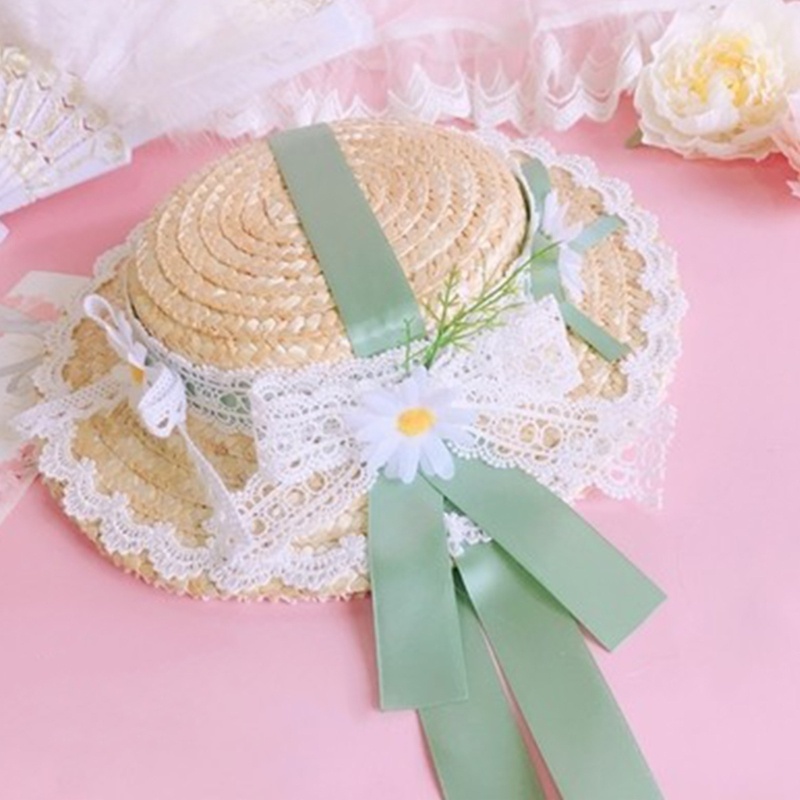 Bé Gái Mũ Chống Nắng Với Ren Hoa Và Ống Hút - Phù Hợp Cho Các Cuộc Dạo Bộ