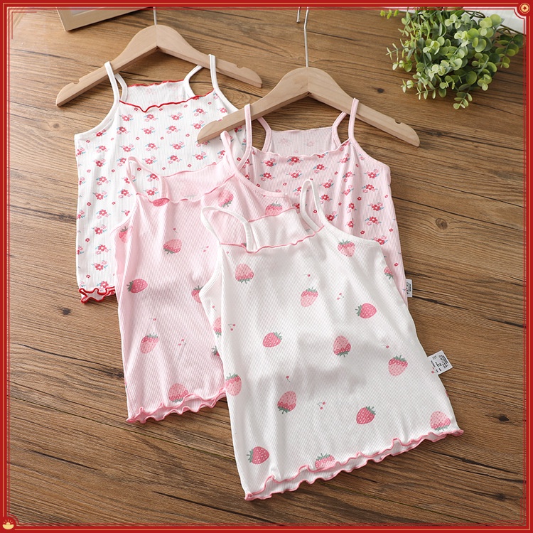 Phong Cách Mới Modal Áo Vest Trẻ Em 100-160cm Bé Gái Sling Mùa Hè Quần Áo Trẻ Em In Hình Camisole KLTW