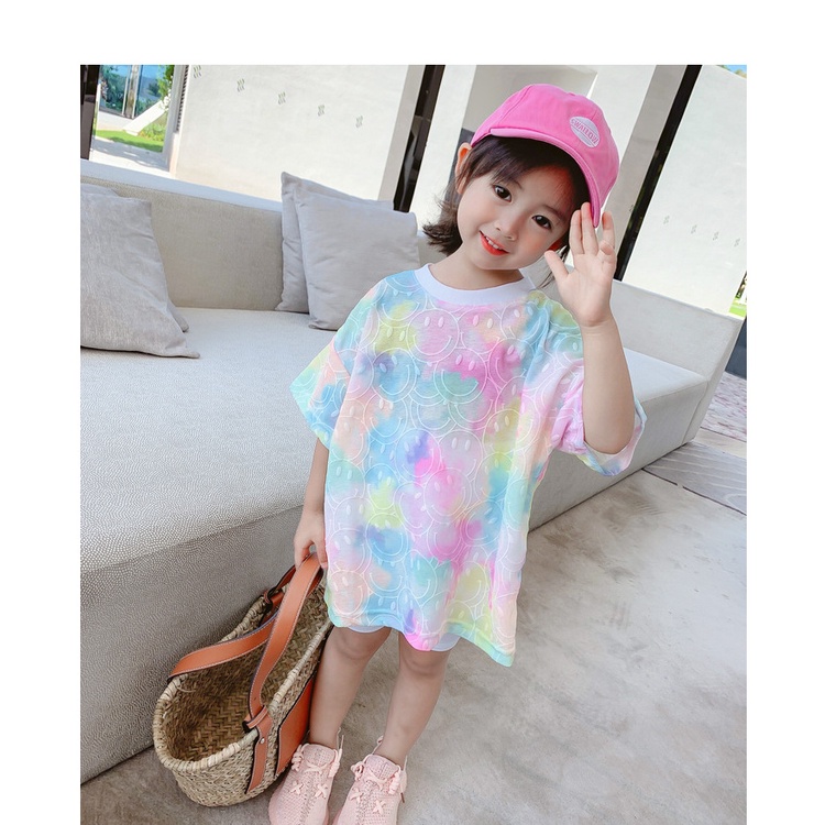 Mùa hè Phong cách mới Tie-Dye Áo thun ngắn tay 90-2XL Trang phục cha mẹ và con cái Họ ba và bốn phiên bản Hàn Quốc Thời trang giản dị Mẹ-Con gái F