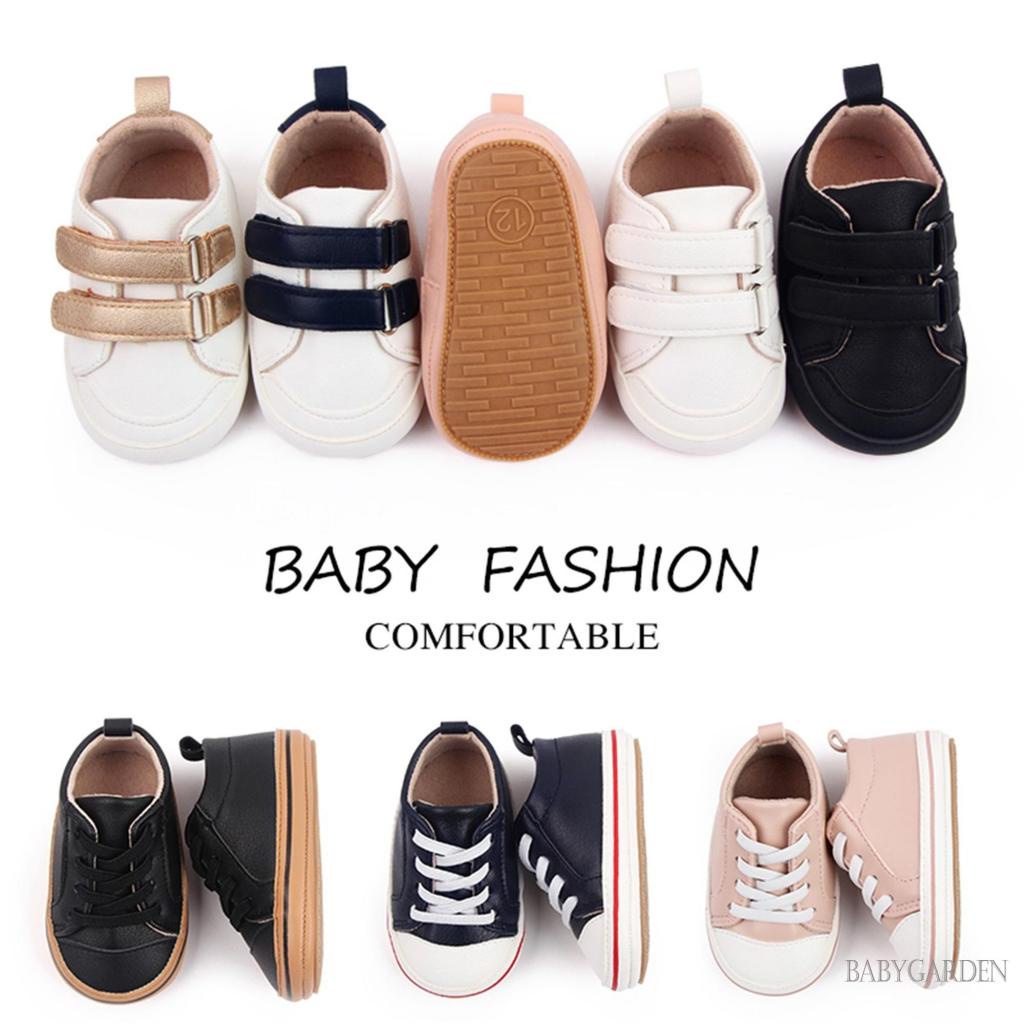 Babygarden-giày Da PU Chống Trượt Màu Trơn Phối Màu Tương Phản Cho Bé Tập Đi