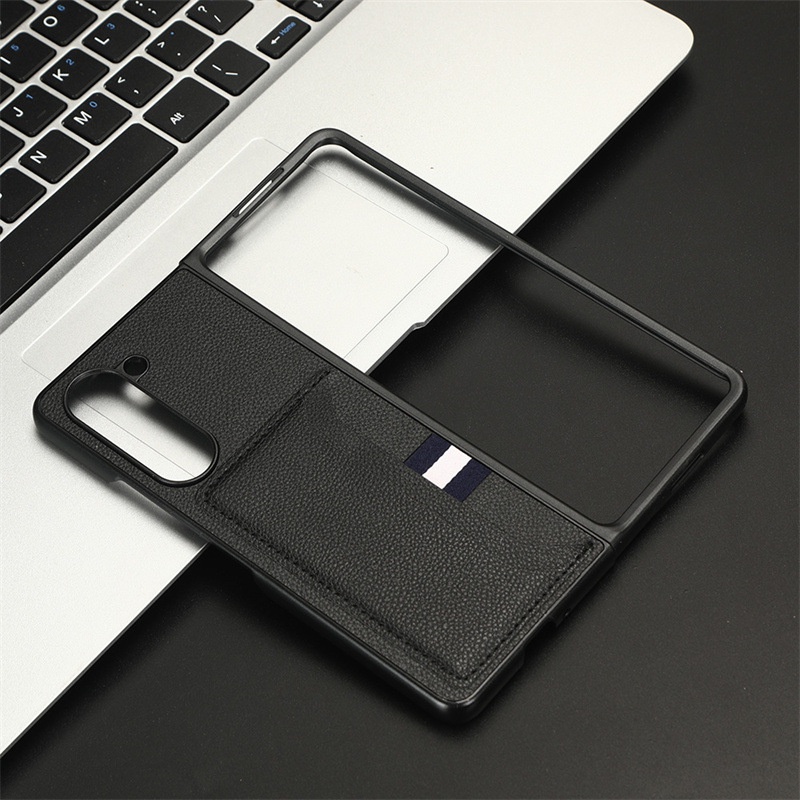 Ốp điện thoại da Clemence cho Samsung Galaxy Z Fold5/Fold4/Fold3/Fold6 5G kèm giá đỡ thẻ