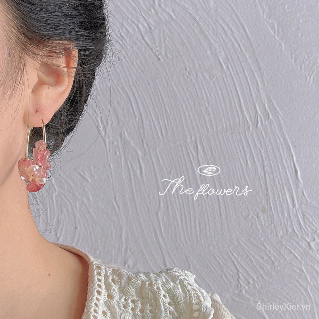 Bông Tai Mạ Bạc 925 Mạ 14k Hình dạng lá hoa hồng Nước ngọt ngọc trai hoa tai Thiết kế thủ công Vòng hoa tươi mùa hè Phụ kiện nữ sinh ngọt ngào