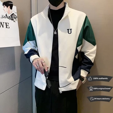 【m-4xl】Áo khoác nam tay dài có cổ thiết kế Đơn giản thời trang thu Đông chất lượng cao cho nam áo khoác nam ngầu áo khoác cặp nam Đánh vần màu tiêu chuẩn vai thẳng dây kéo ngắn cổ áo đứng Áo khoác