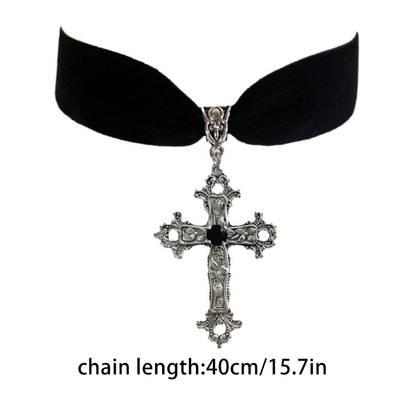 Vòng Cổ Choker Nhung Đen Mặt Thánh Giá Độc Đáo Phong Cách Gothic Cổ Điển